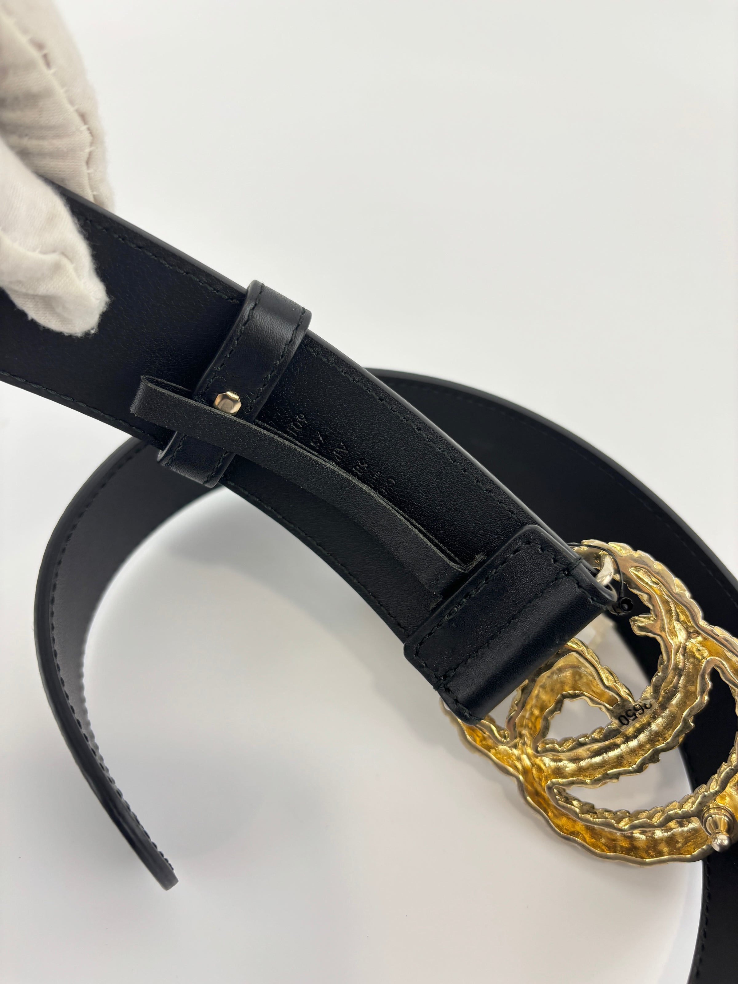 40mm Black Smooth Leather Wide Textured Double G Belt