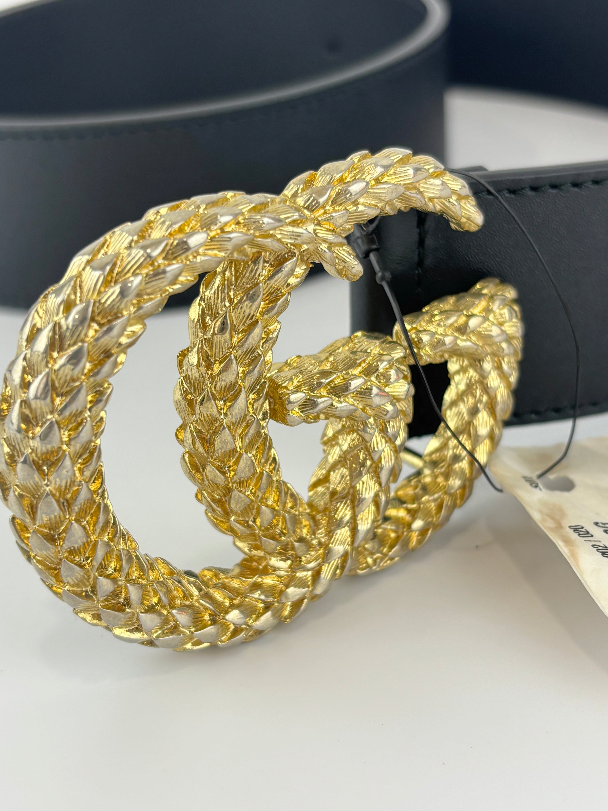 40mm Black Smooth Leather Wide Textured Double G Belt