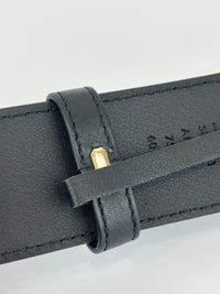 40mm Black Smooth Leather Wide Textured Double G Belt