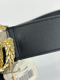 40mm Black Smooth Leather Wide Textured Double G Belt