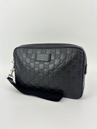 Signature Guccissima Embossed Leather Zip Clutch with Wristlet