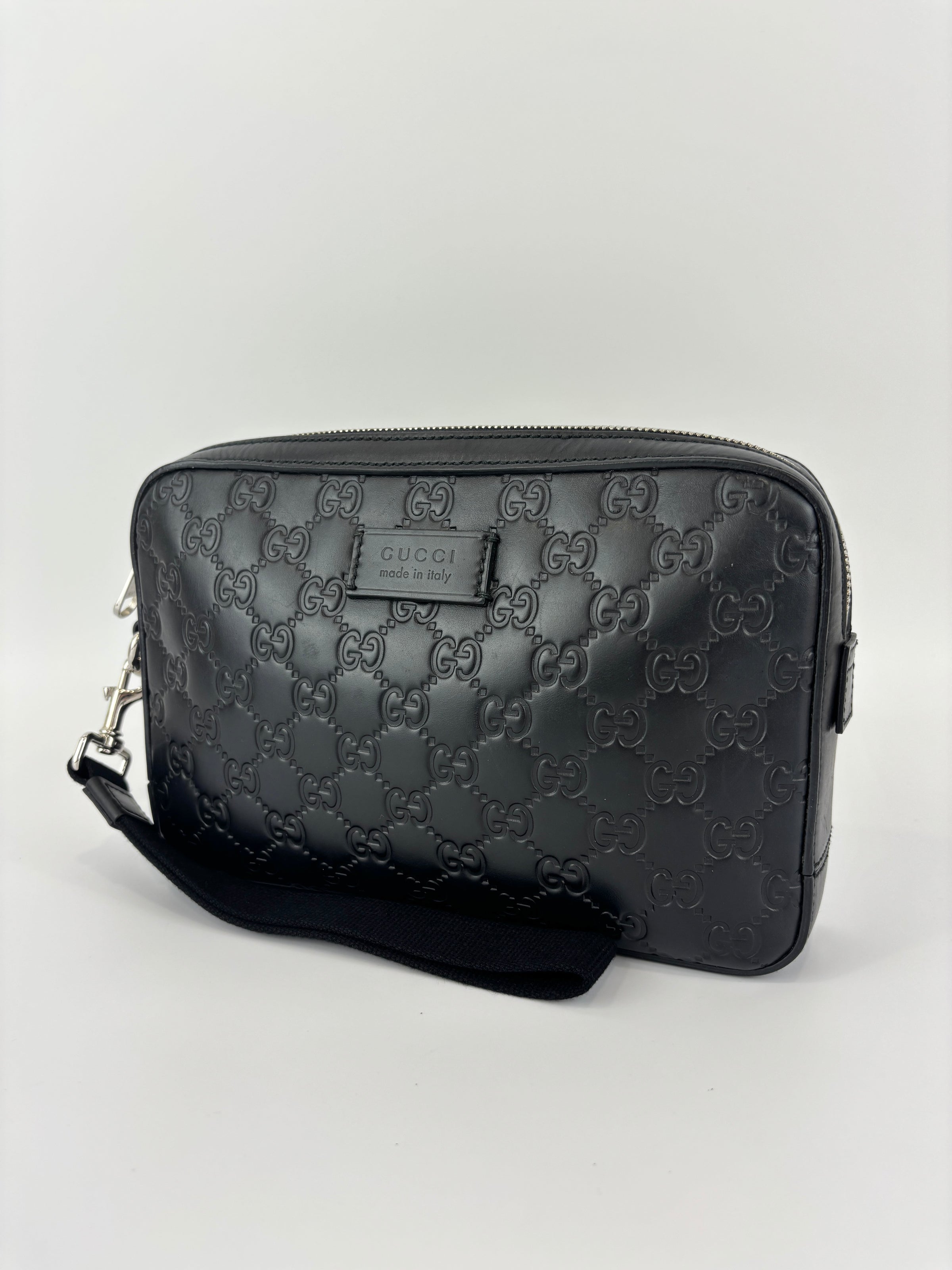 Signature Guccissima Embossed Leather Zip Clutch with Wristlet