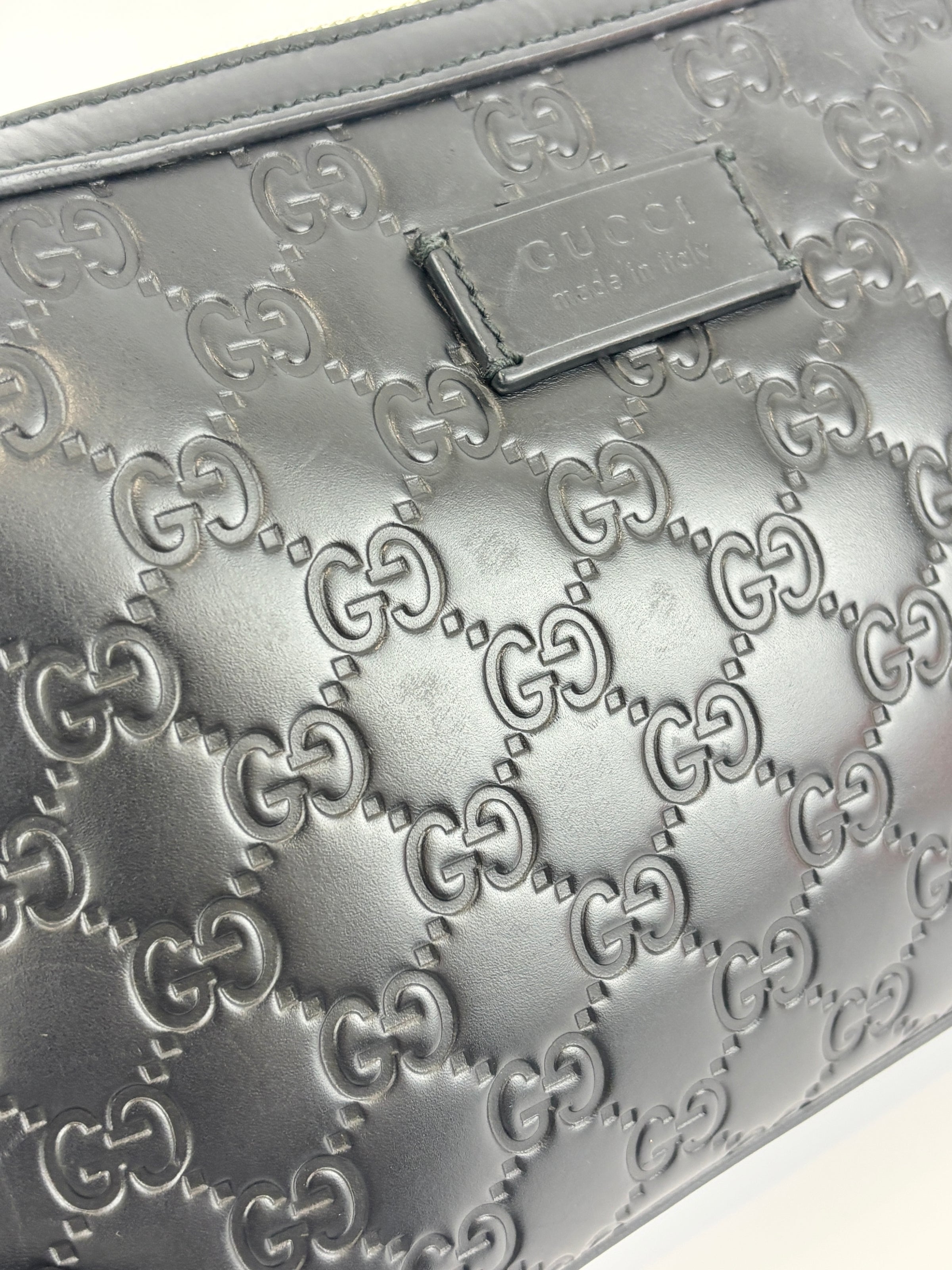 Signature Guccissima Embossed Leather Zip Clutch with Wristlet
