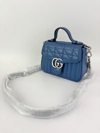 Blue Matelassé GG Marmont Top Handle Mini Tote Bag