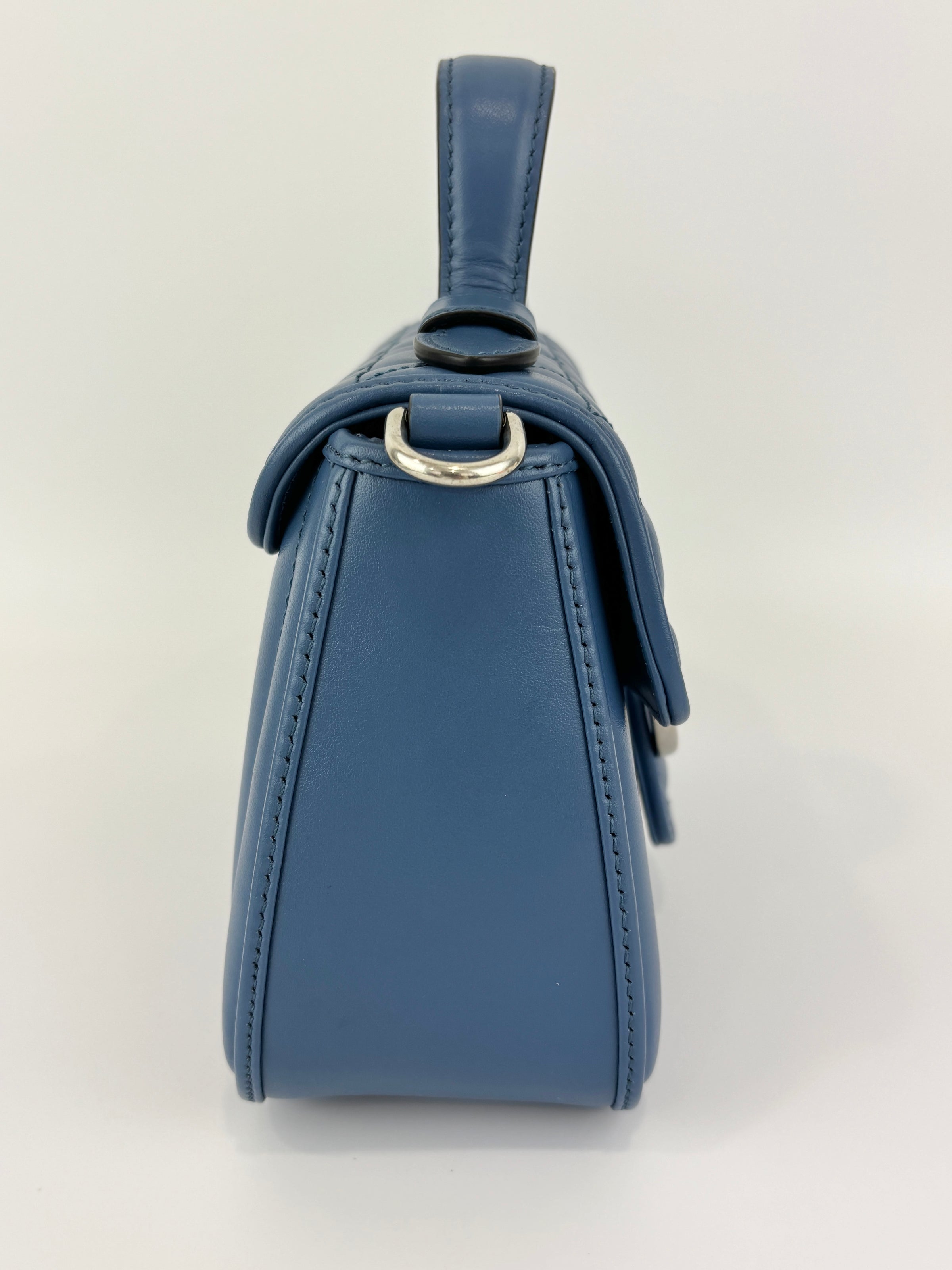 Blue Matelassé GG Marmont Top Handle Mini Tote Bag