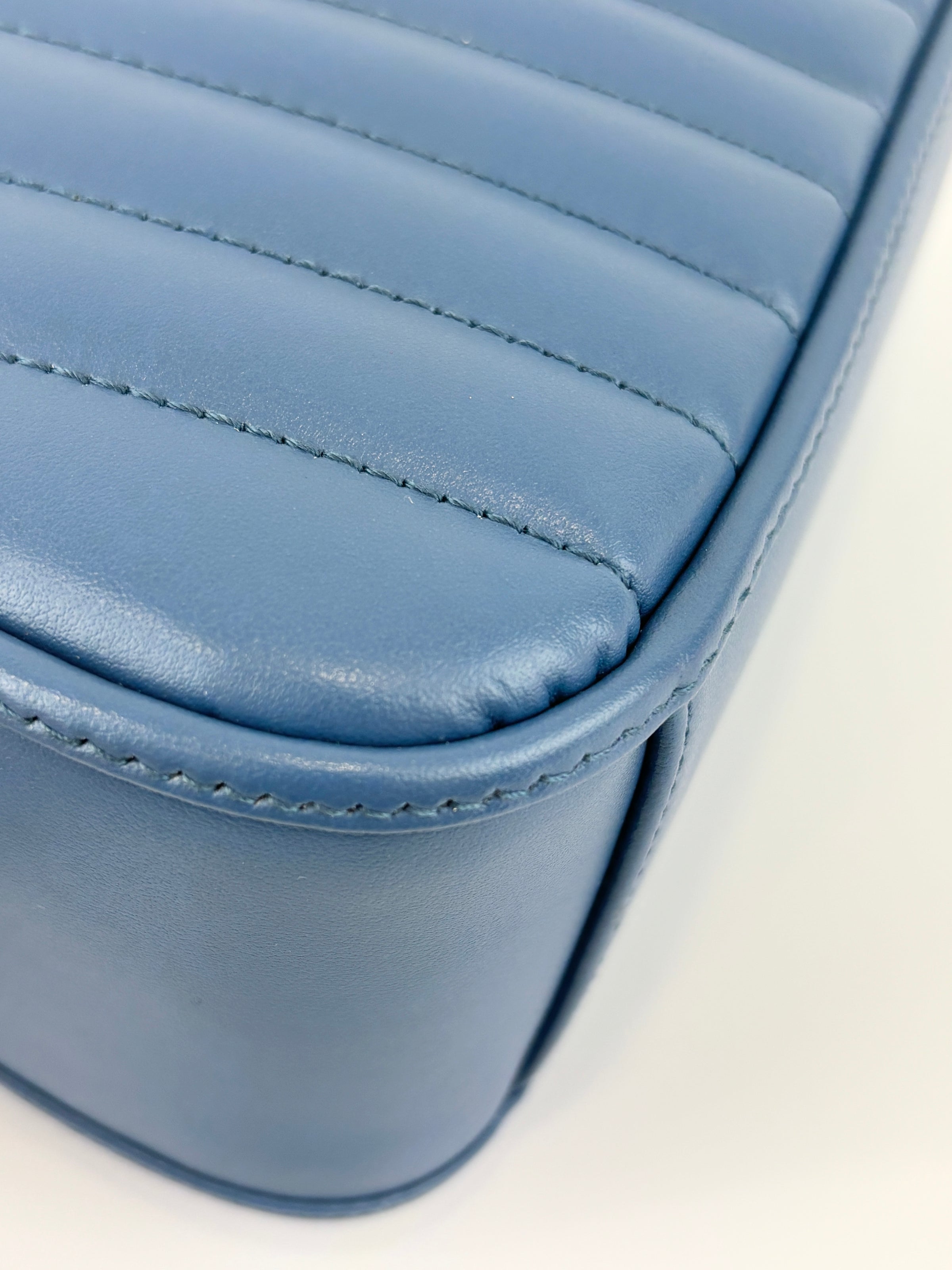 Blue Matelassé GG Marmont Top Handle Mini Tote Bag