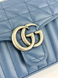 Blue Matelassé GG Marmont Top Handle Mini Tote Bag