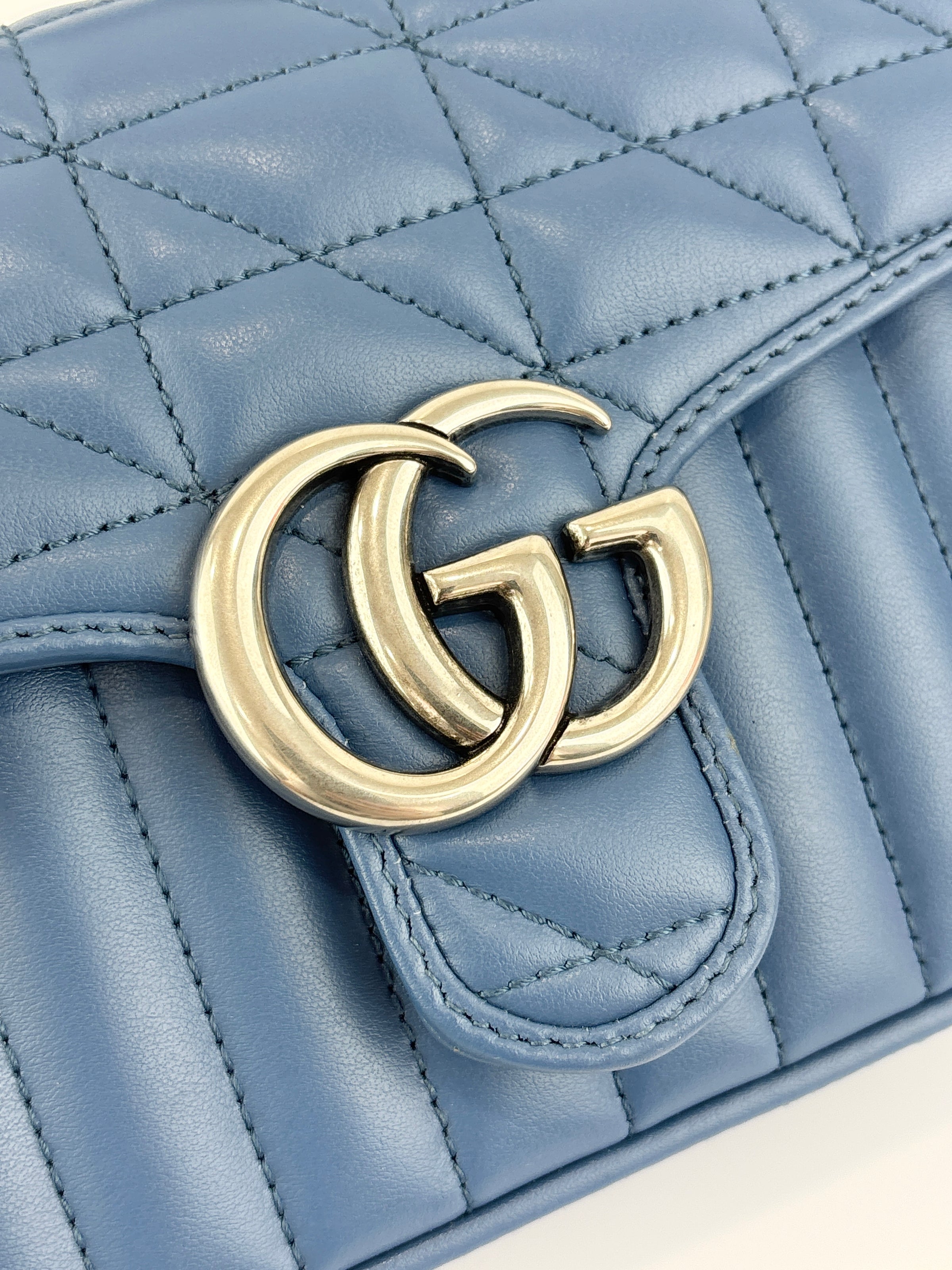 Blue Matelassé GG Marmont Top Handle Mini Tote Bag