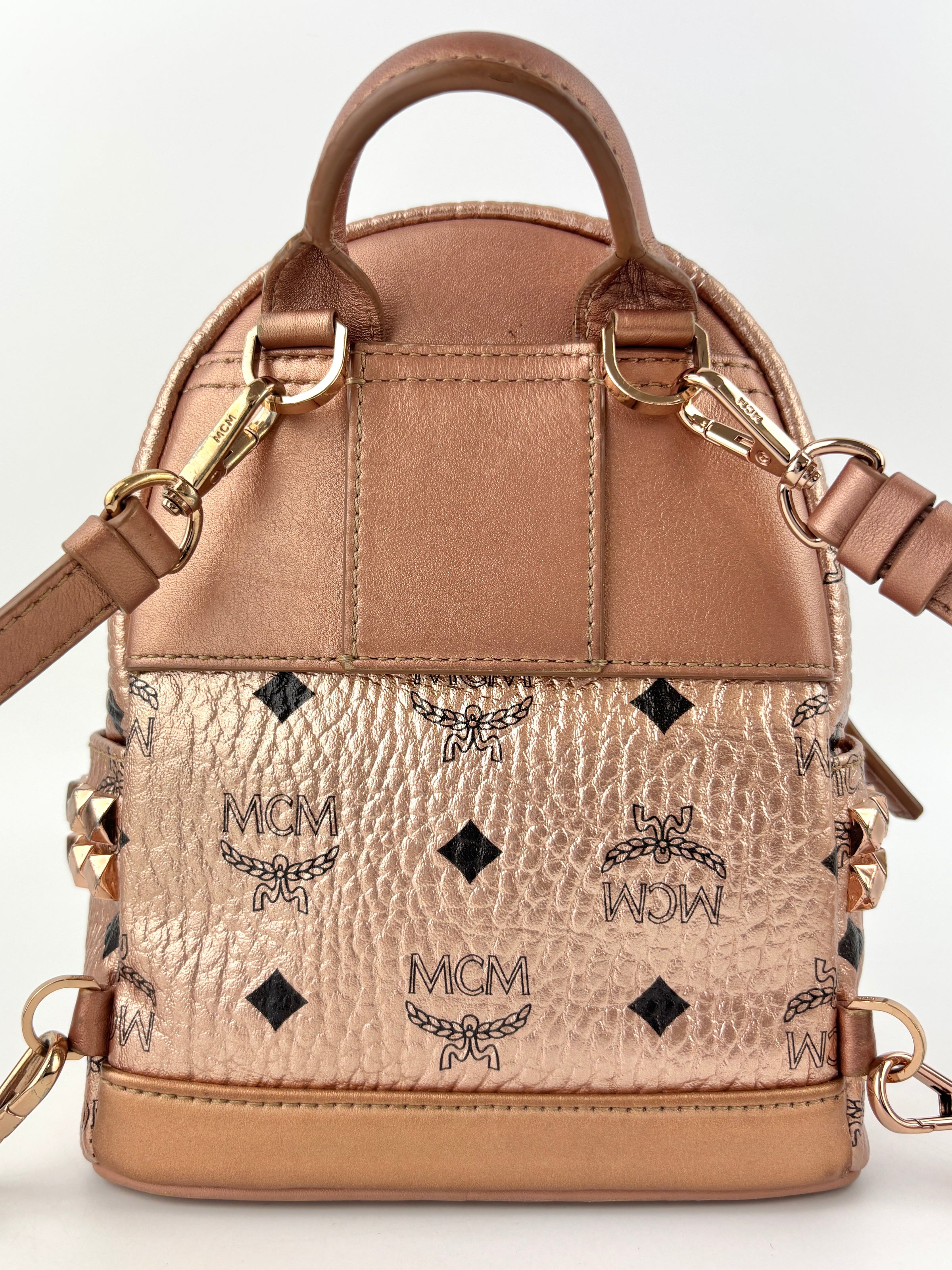 Metallic Visetos Studded X-Mini Bebe Bao Backpack Champagne Gold