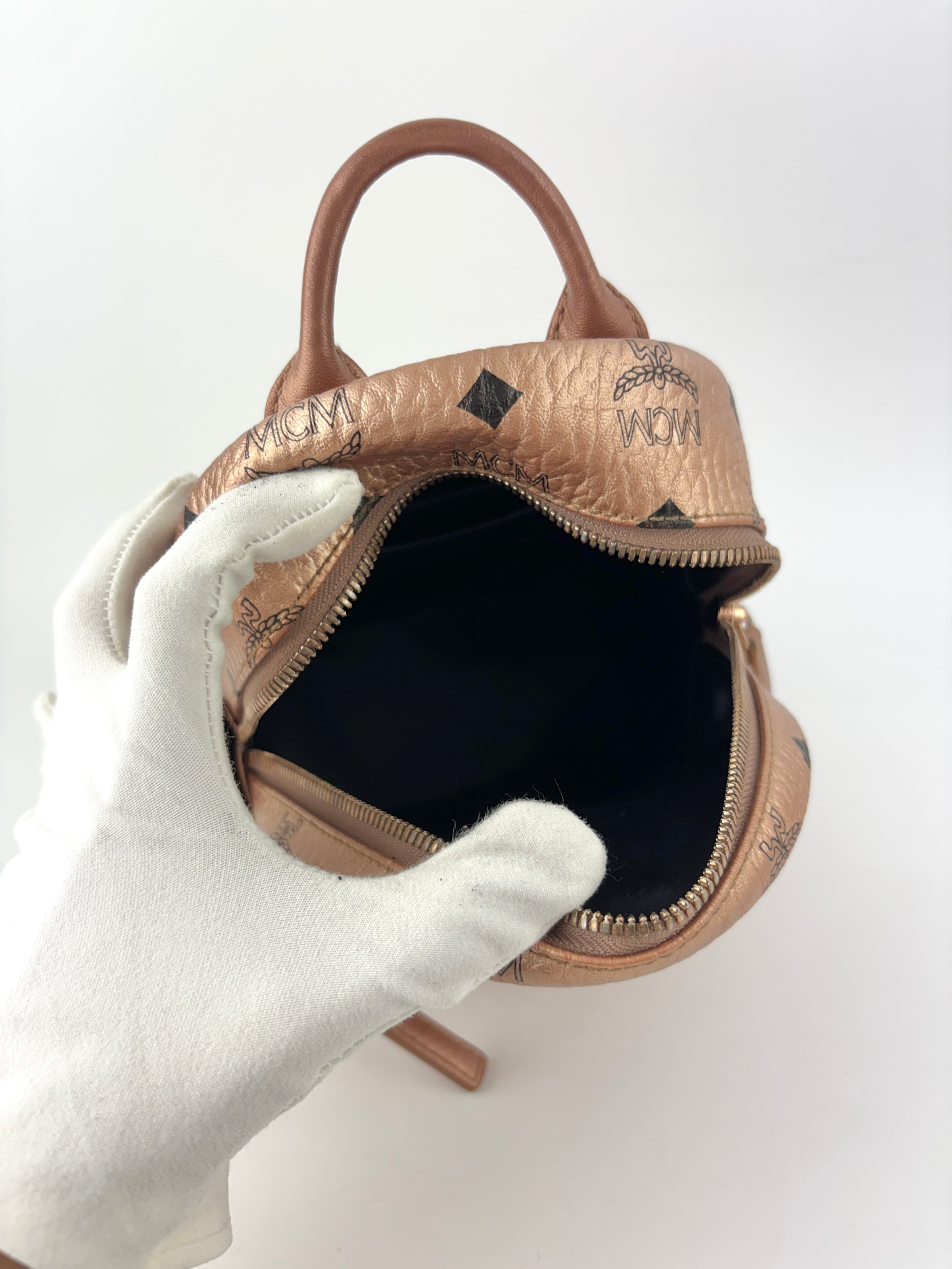 bebe mini backpack studded Metallic Visetos Studded X-Mini Bebe Bao Backpack Champagne Gold