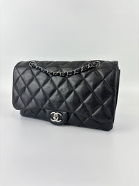 Black Quilted Lambskin Leather 3 Accordion Flap Bag SHW