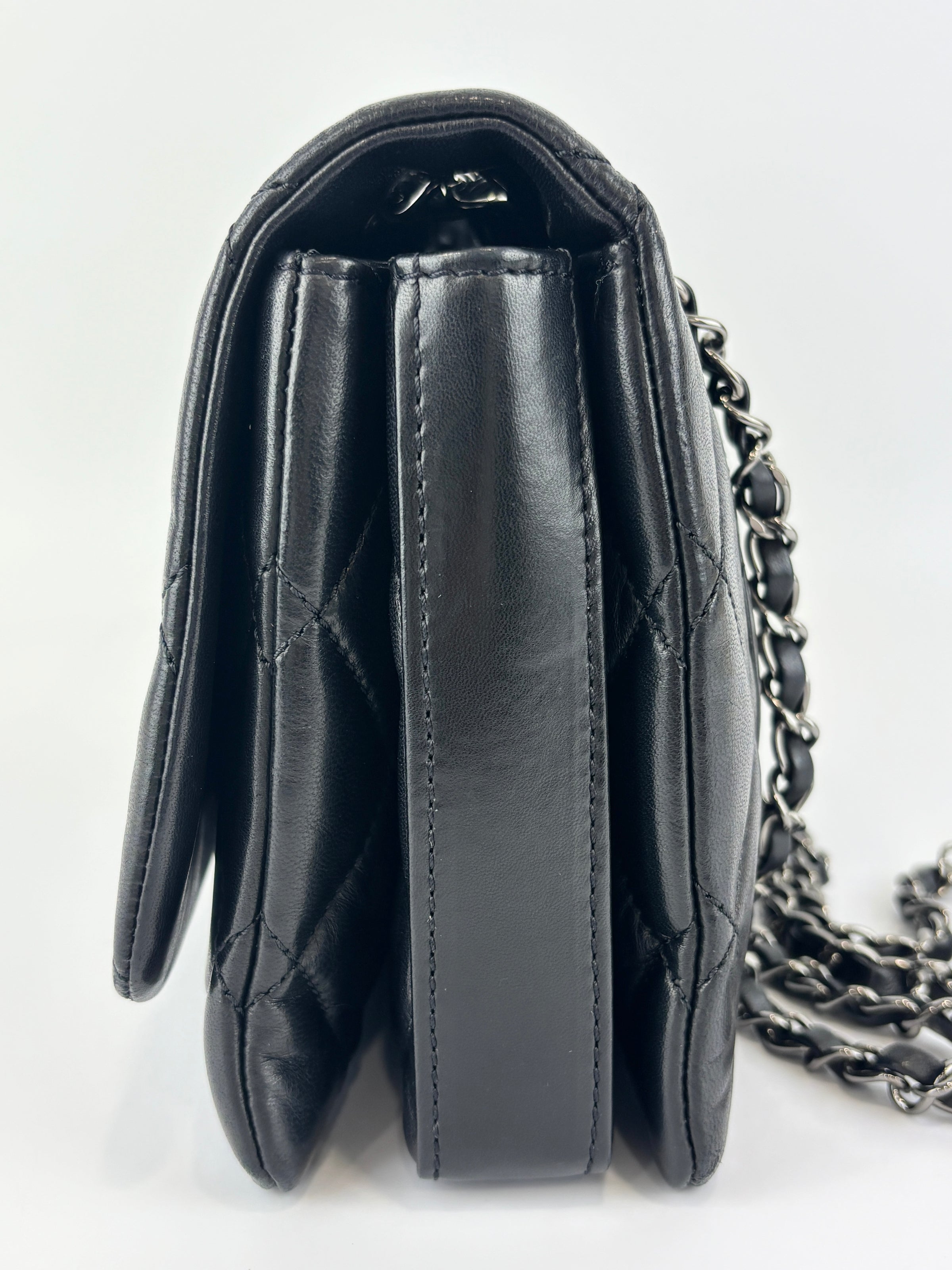 Black Quilted Lambskin Leather 3 Accordion Flap Bag SHW