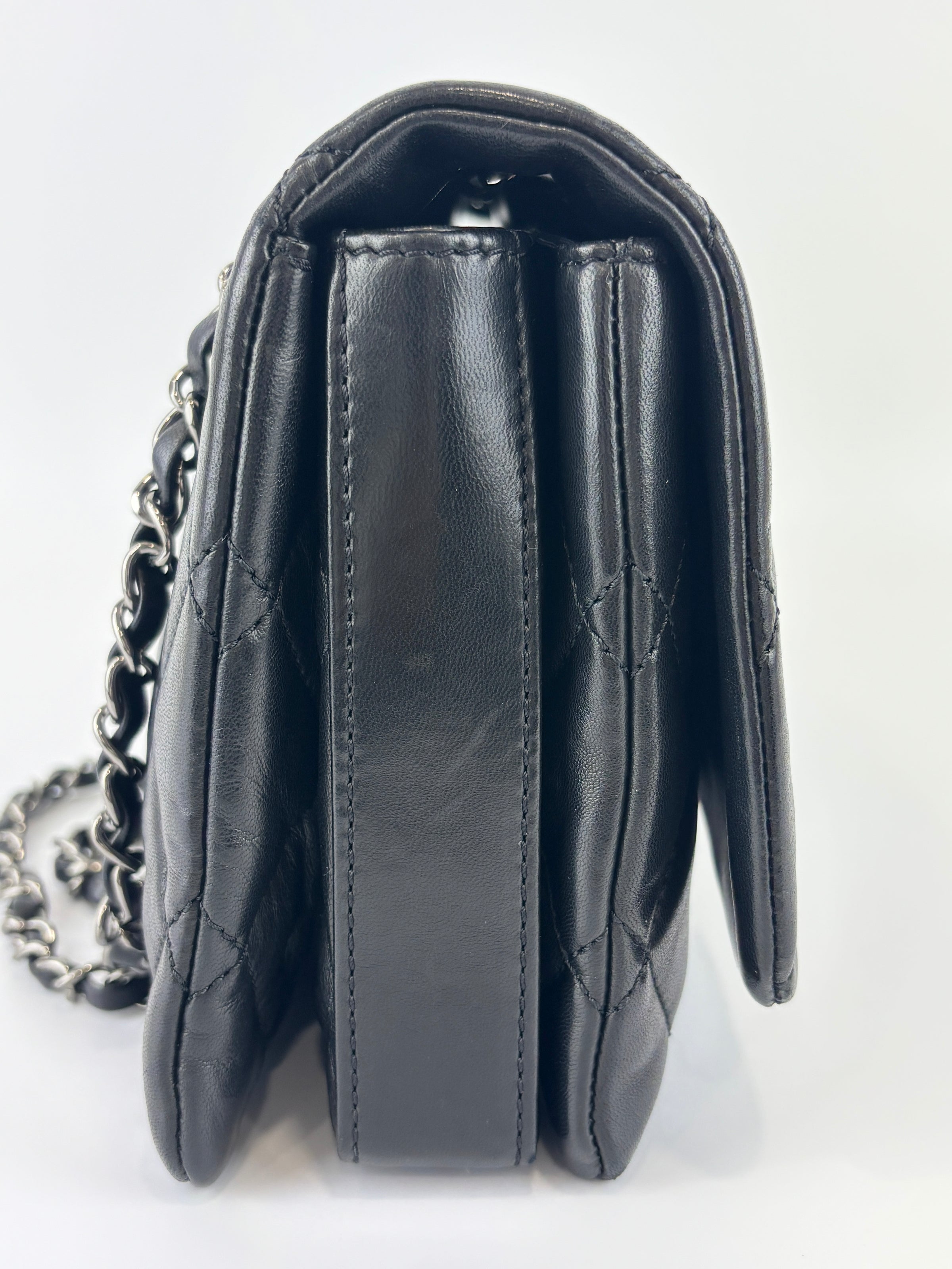 Black Quilted Lambskin Leather 3 Accordion Flap Bag SHW