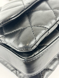 Black Quilted Lambskin Leather 3 Accordion Flap Bag SHW