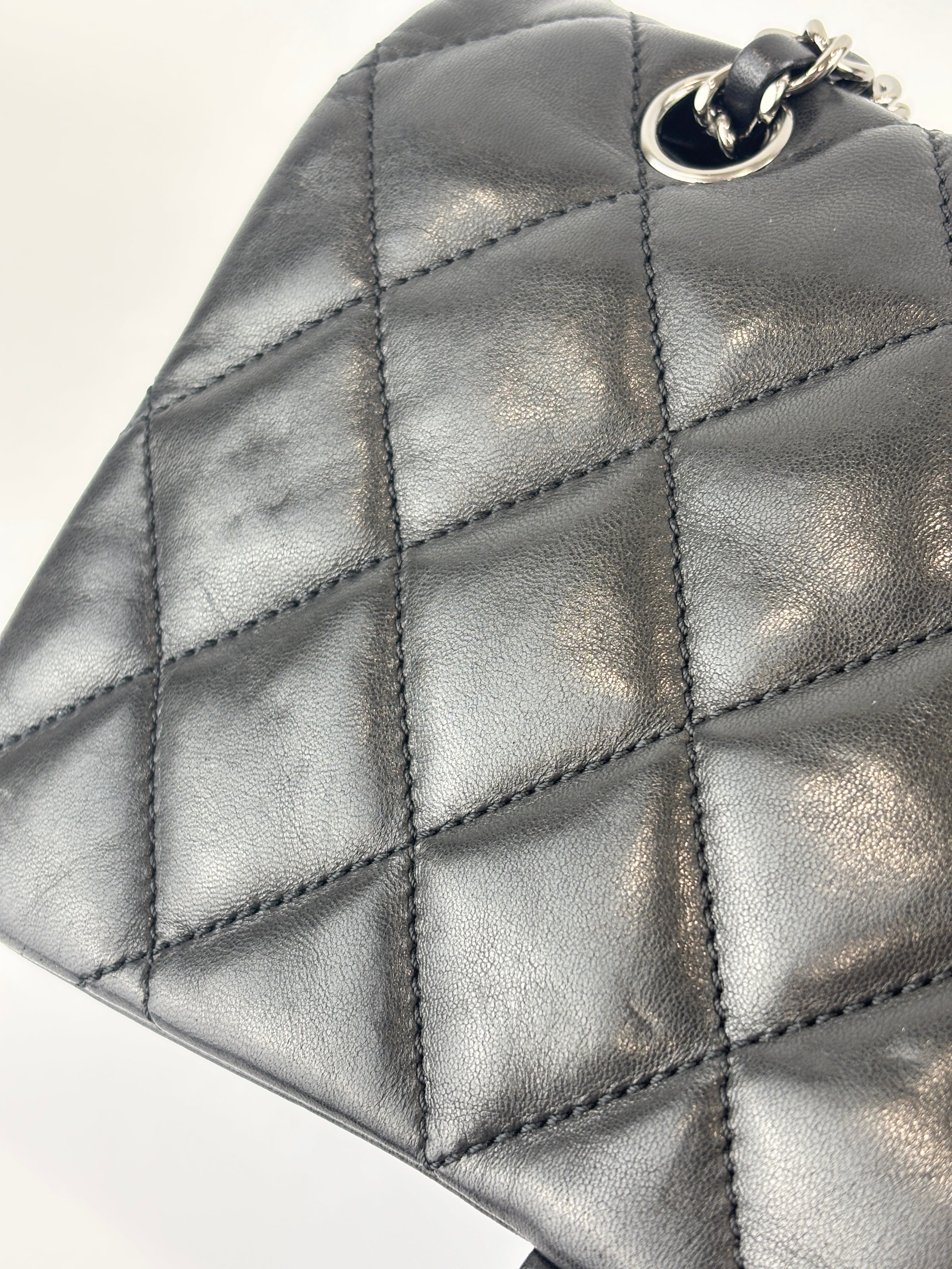 Black Quilted Lambskin Leather 3 Accordion Flap Bag SHW