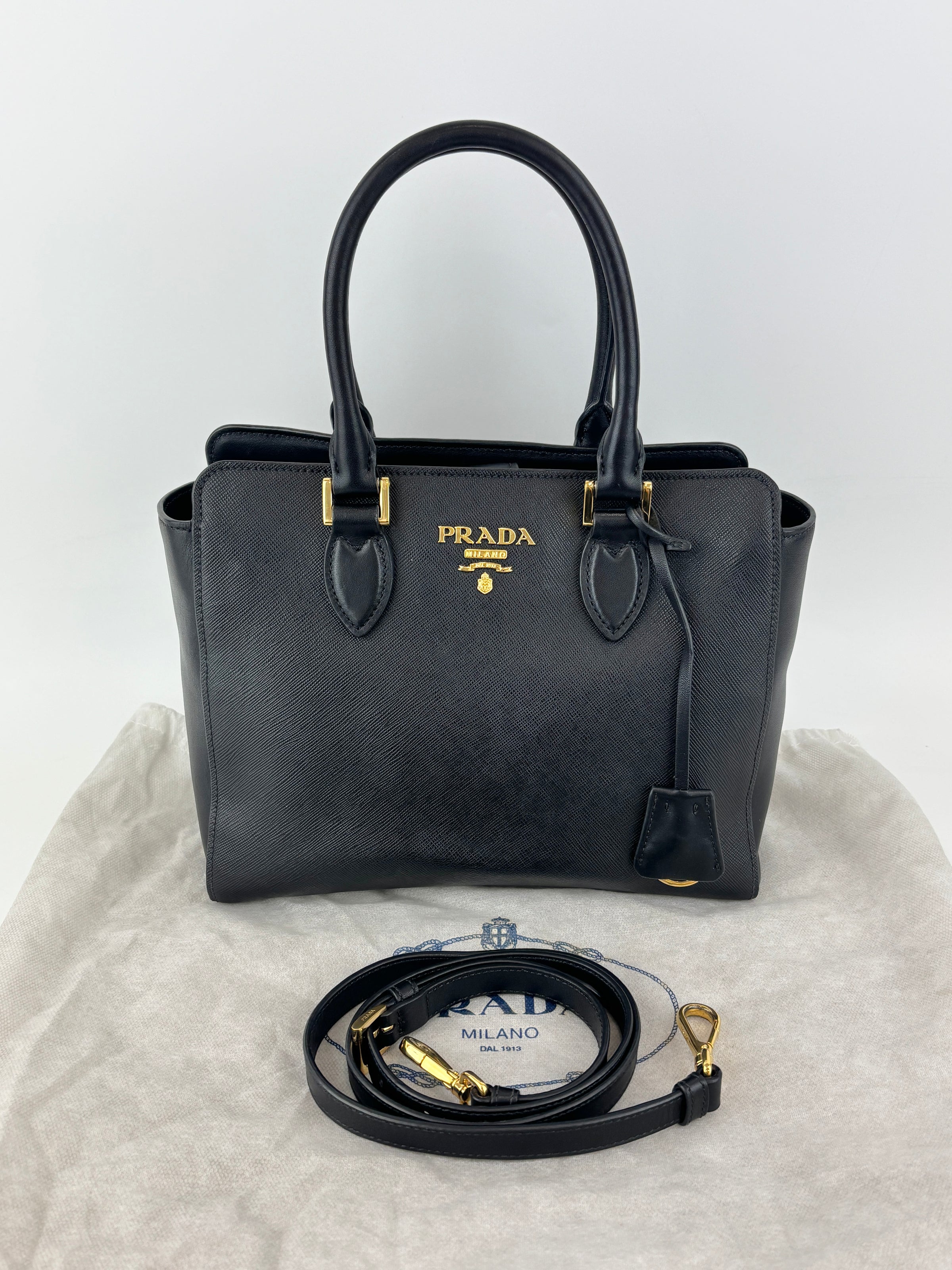 Prada 1BA113 Baltico Saffiano and Soft Calfskin Leather Small Top Handle Crossbody Bag