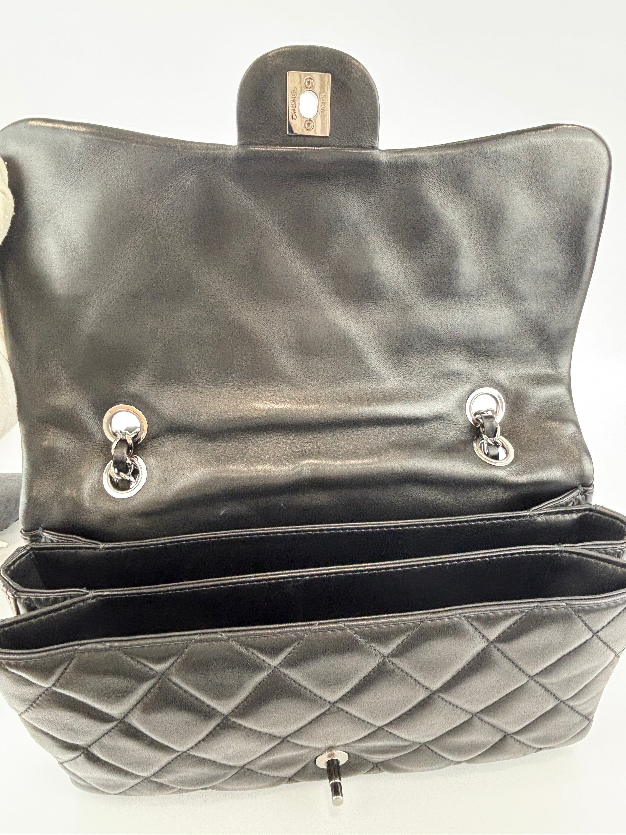 Black Quilted Lambskin Leather 3 Accordion Flap Bag SHW