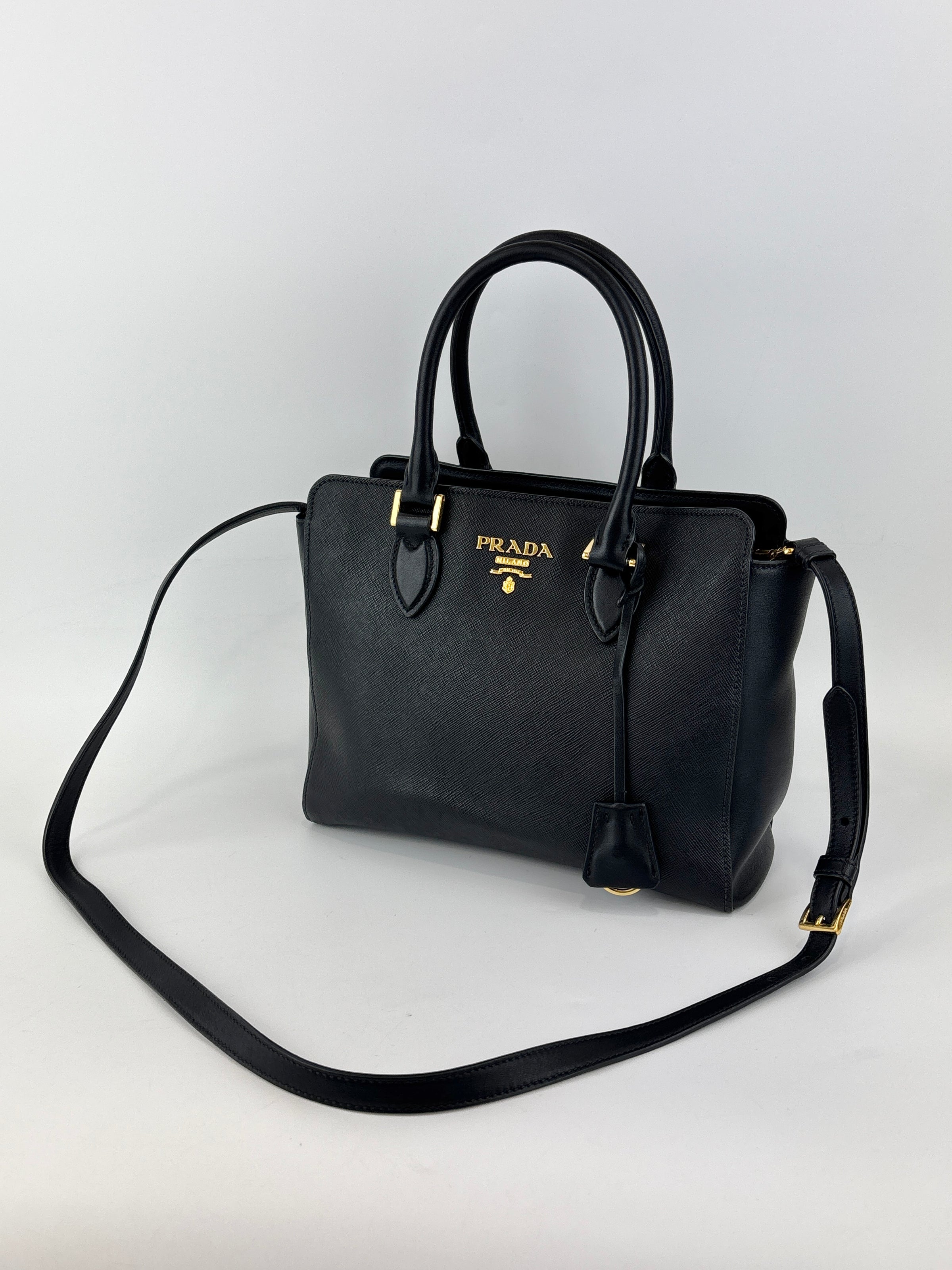 Prada 1BA113 Baltico Saffiano and Soft Calfskin Leather Small Top Handle Crossbody Bag