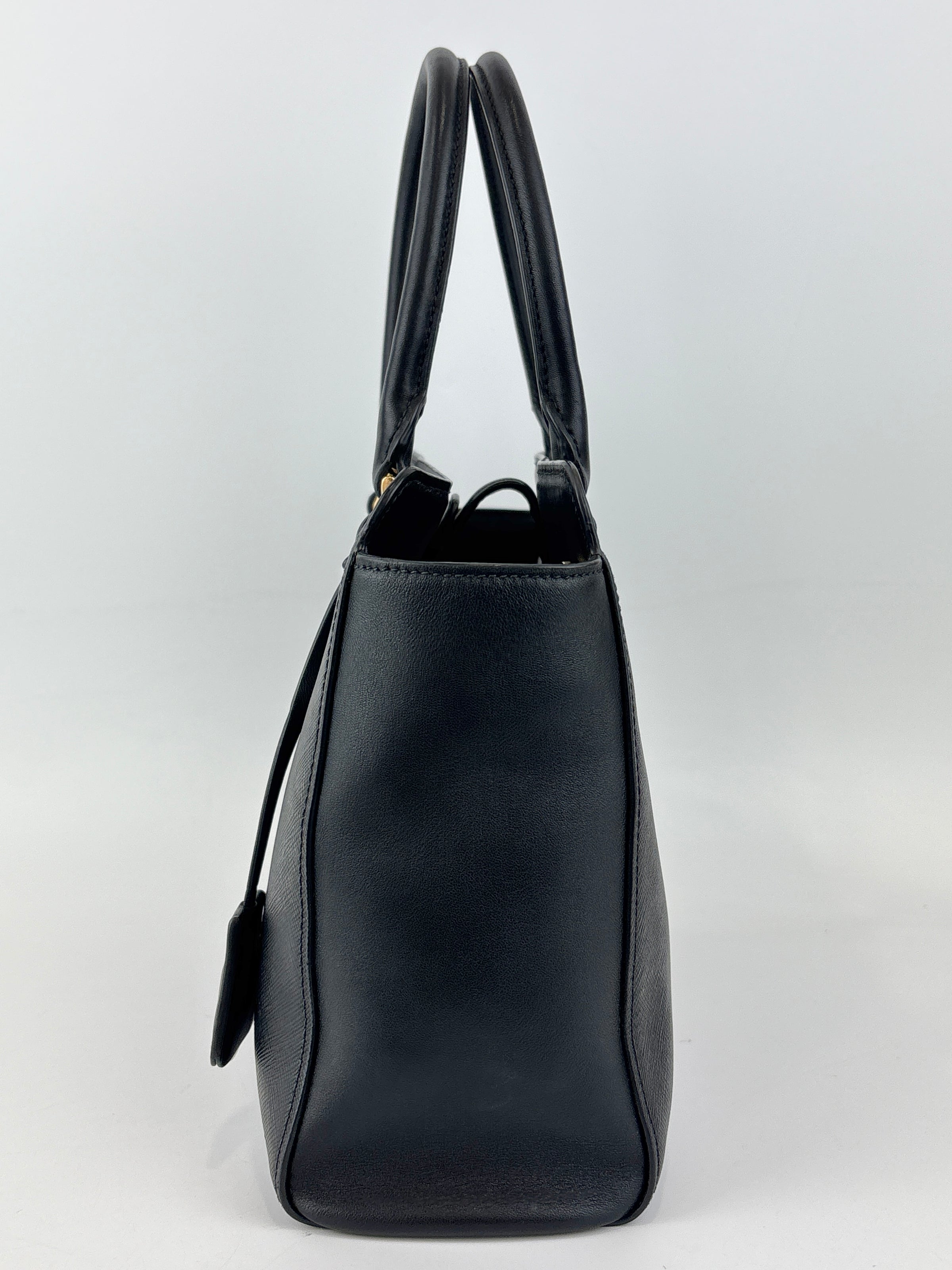 Prada 1BA113 Baltico Saffiano and Soft Calfskin Leather Small Top Handle Crossbody Bag