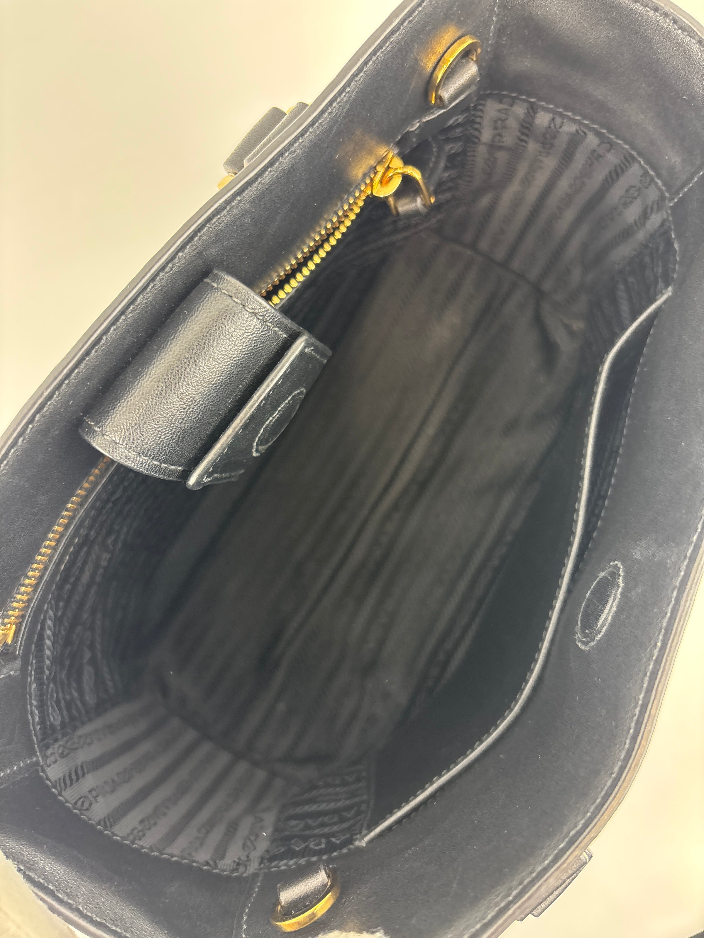 Prada 1BA113 Baltico Saffiano and Soft Calfskin Leather Small Top Handle Crossbody Bag