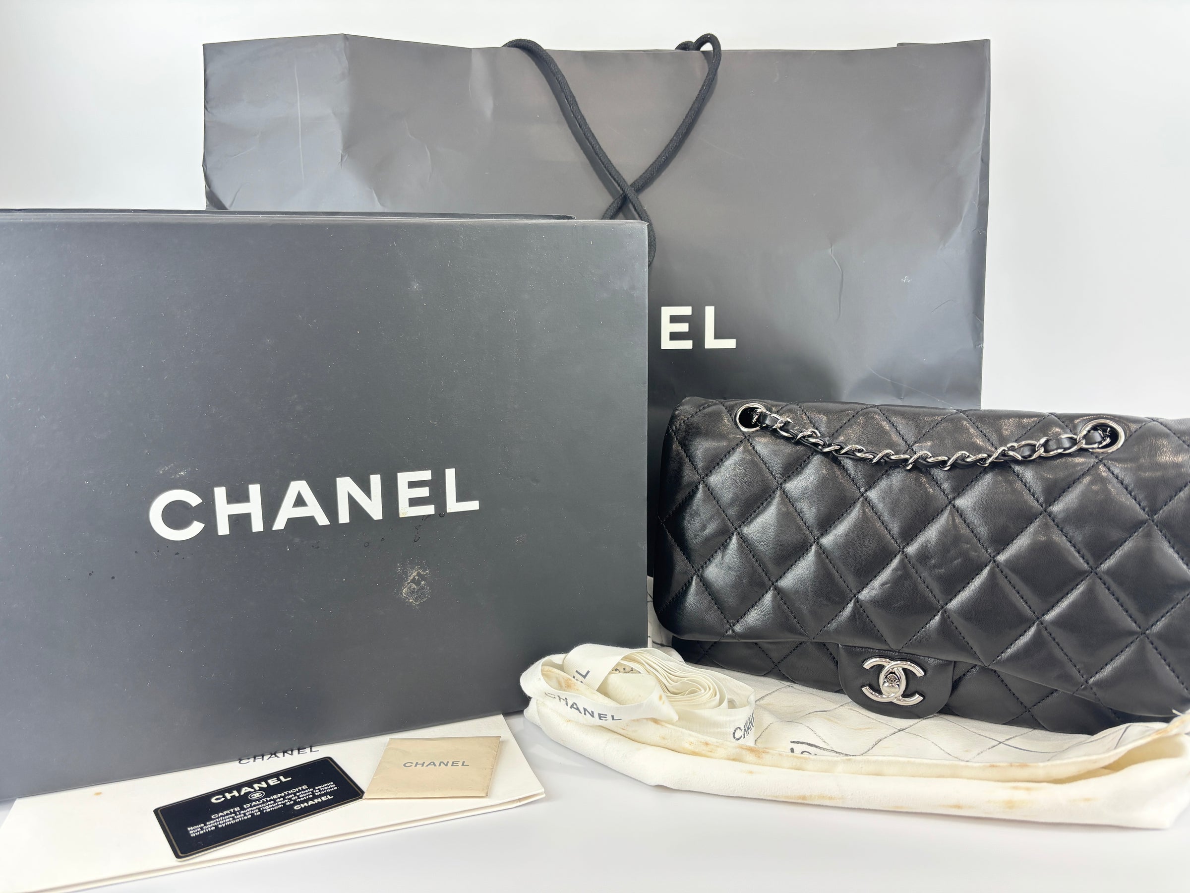 Black Quilted Lambskin Leather 3 Accordion Flap Bag SHW
