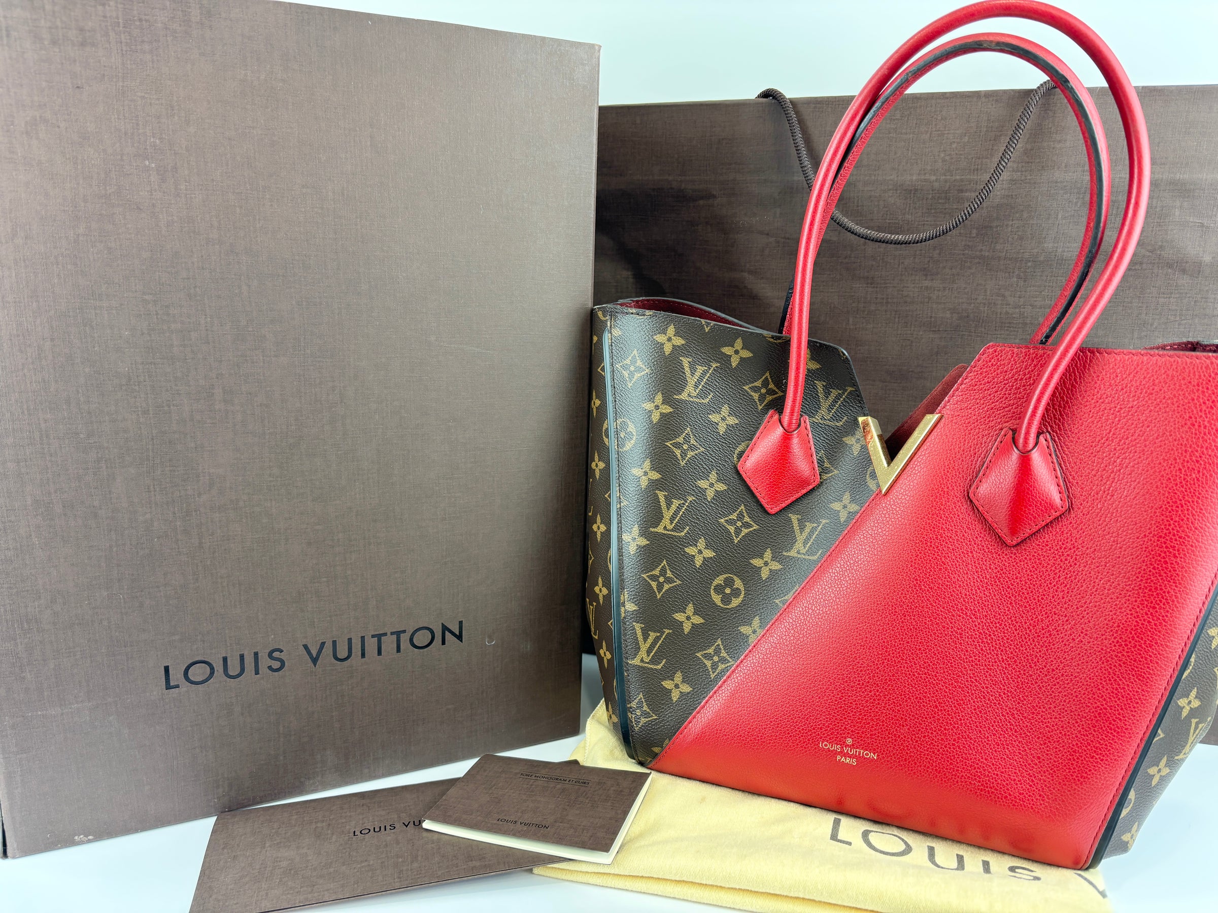 M40459 Kimono Tote in Monogram Canvas and Cerise Red Calfskin