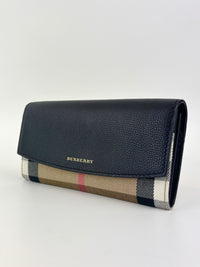Black Beige House Check Canvas and Leather Porter Continental Wallet