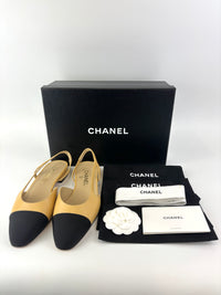 Goatskin & Grosgrain Slingbacks in Beige/Black Size 38C