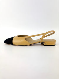 Goatskin & Grosgrain Slingbacks in Beige/Black Size 38C