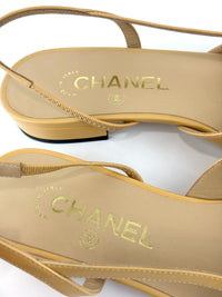 Goatskin & Grosgrain Slingbacks in Beige/Black Size 38C