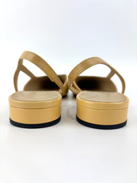 Goatskin & Grosgrain Slingbacks in Beige/Black Size 38C