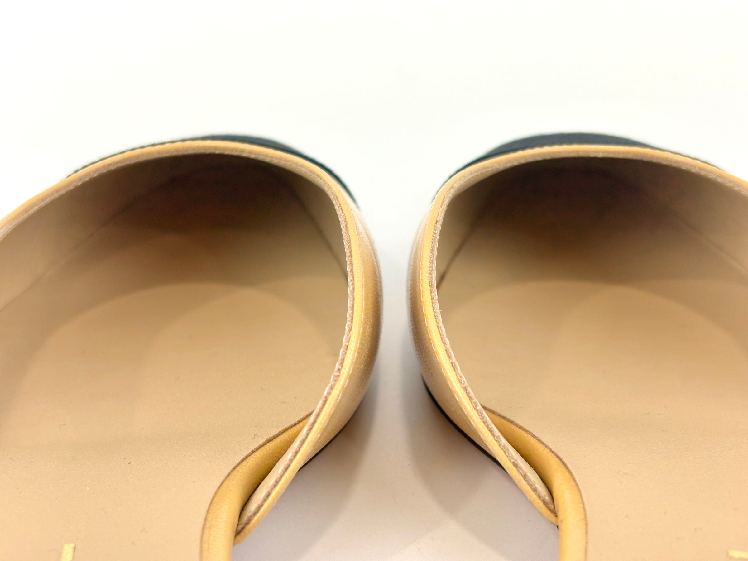 Goatskin & Grosgrain Slingbacks in Beige/Black Size 38C