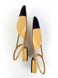 Goatskin & Grosgrain Slingbacks in Beige/Black Size 38C