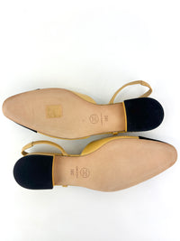 Goatskin & Grosgrain Slingbacks in Beige/Black Size 38C