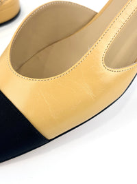Goatskin & Grosgrain Slingbacks in Beige/Black Size 38C