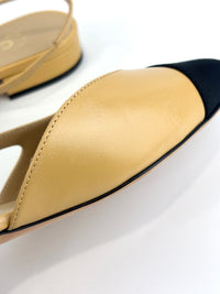 Goatskin & Grosgrain Slingbacks in Beige/Black Size 38C