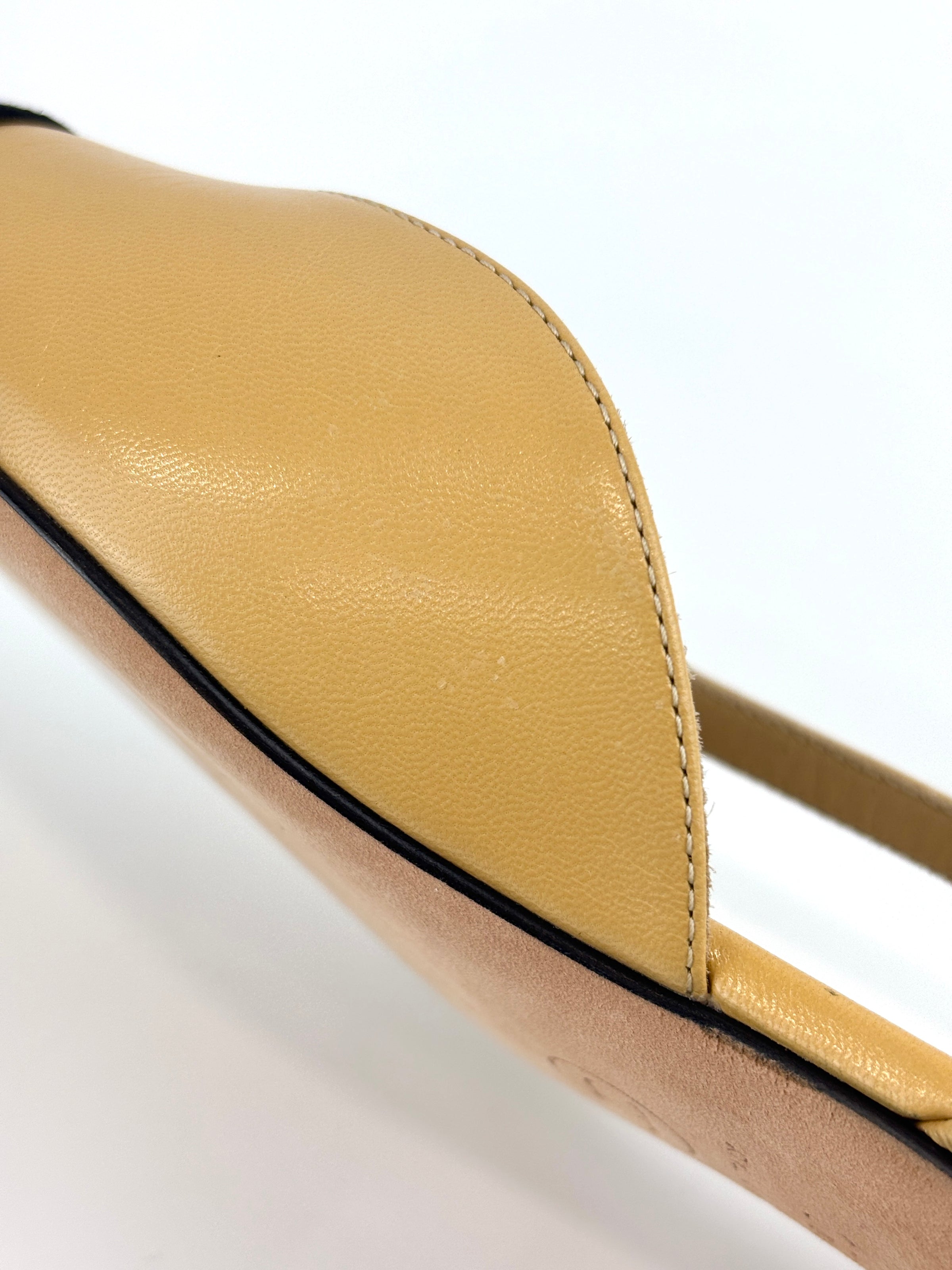 Goatskin & Grosgrain Slingbacks in Beige/Black Size 38C