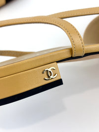 Goatskin & Grosgrain Slingbacks in Beige/Black Size 38C