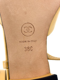 Goatskin & Grosgrain Slingbacks in Beige/Black Size 38C