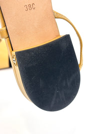 Goatskin & Grosgrain Slingbacks in Beige/Black Size 38C