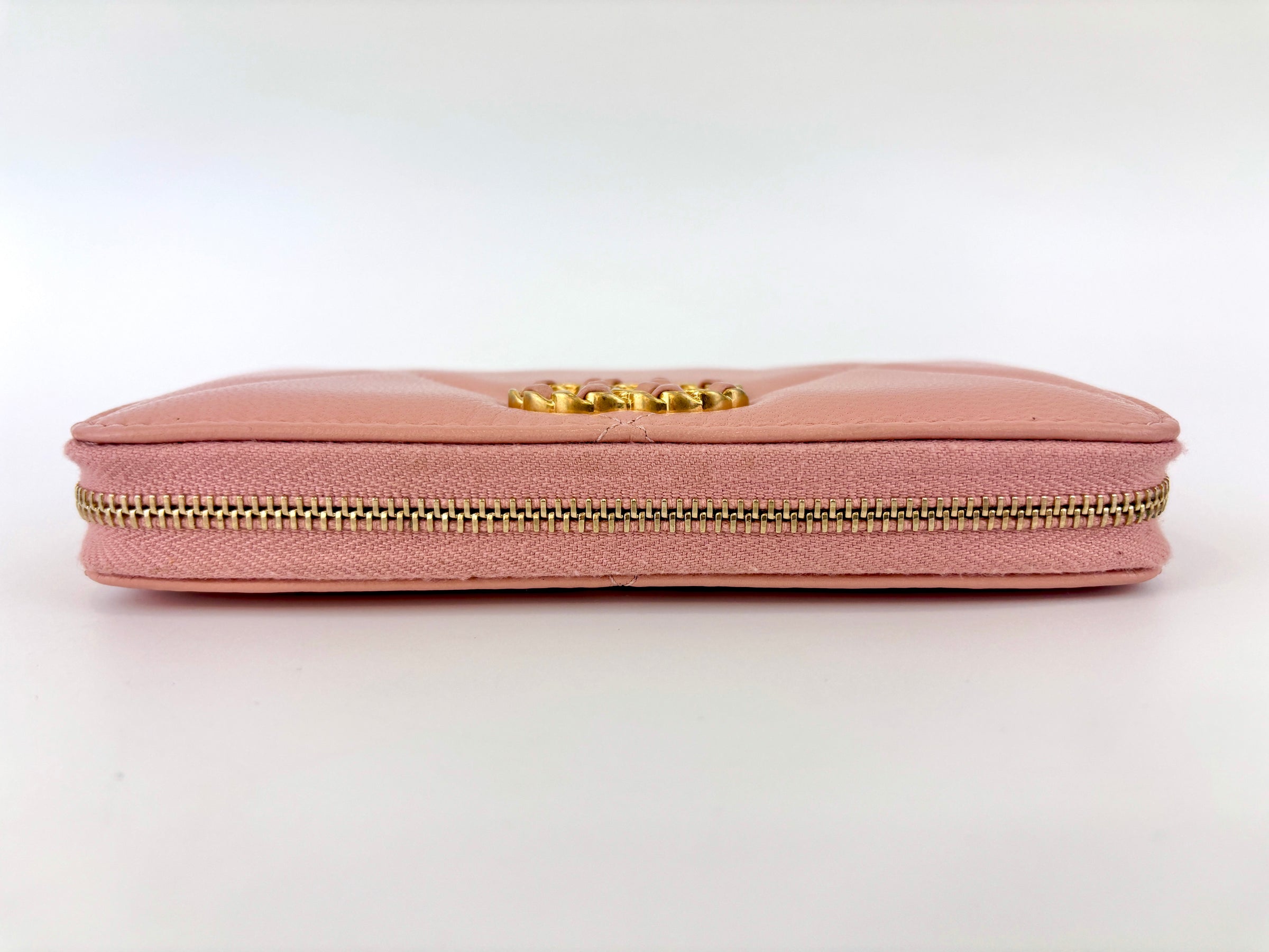 19 Zip Around Long Wallet Quilted Lambskin in Light Pink GHW