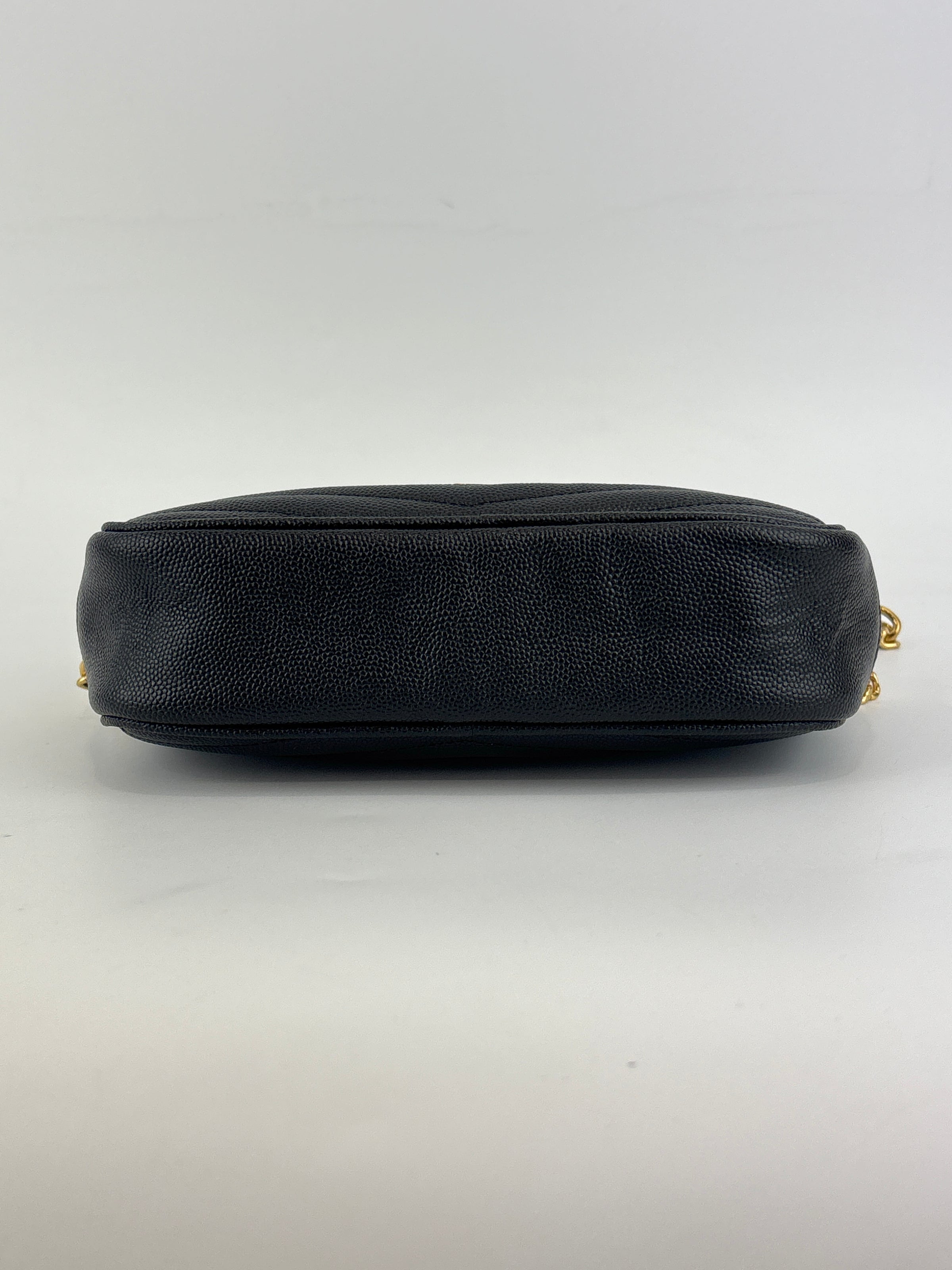 Saint Laurent Mini Lou Camera Bag in Black Chevron Quilted Grained Leather