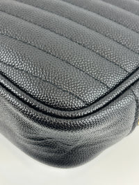Saint Laurent Mini Lou Camera Bag in Black Chevron Quilted Grained Leather