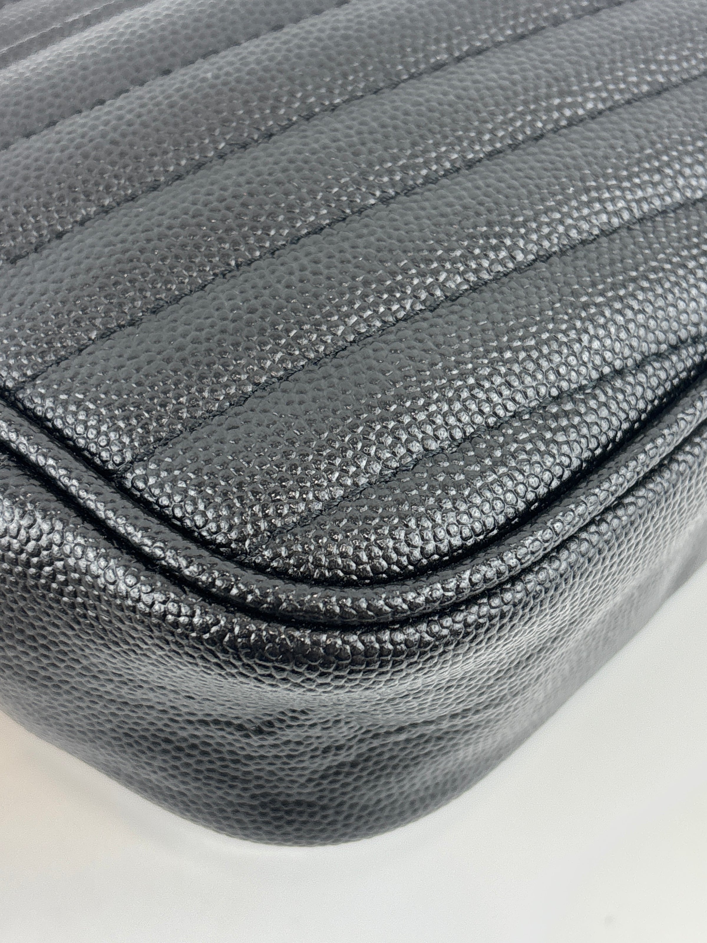 Saint Laurent Mini Lou Camera Bag in Black Chevron Quilted Grained Leather