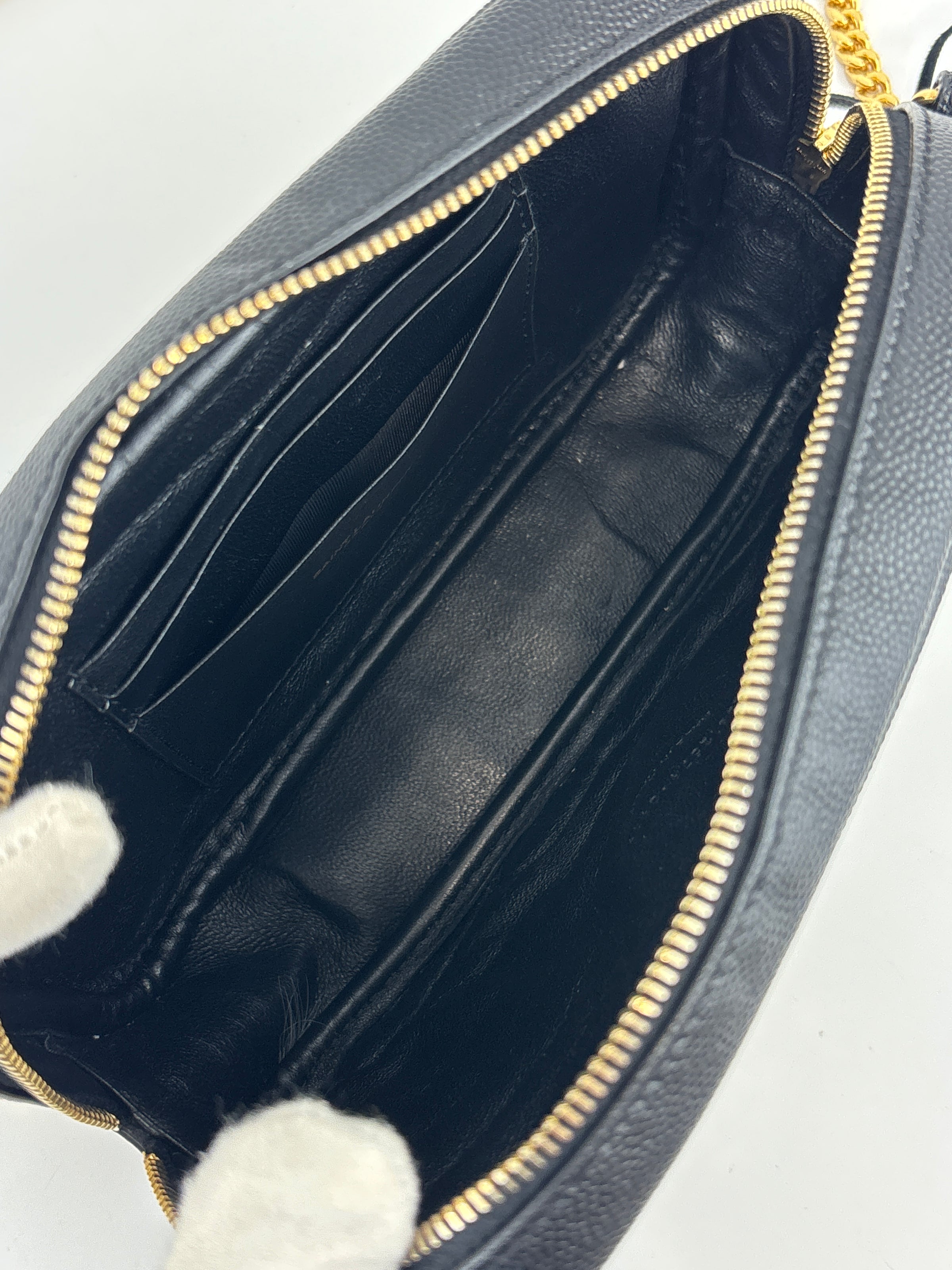 Saint Laurent Mini Lou Camera Bag in Black Chevron Quilted Grained Leather
