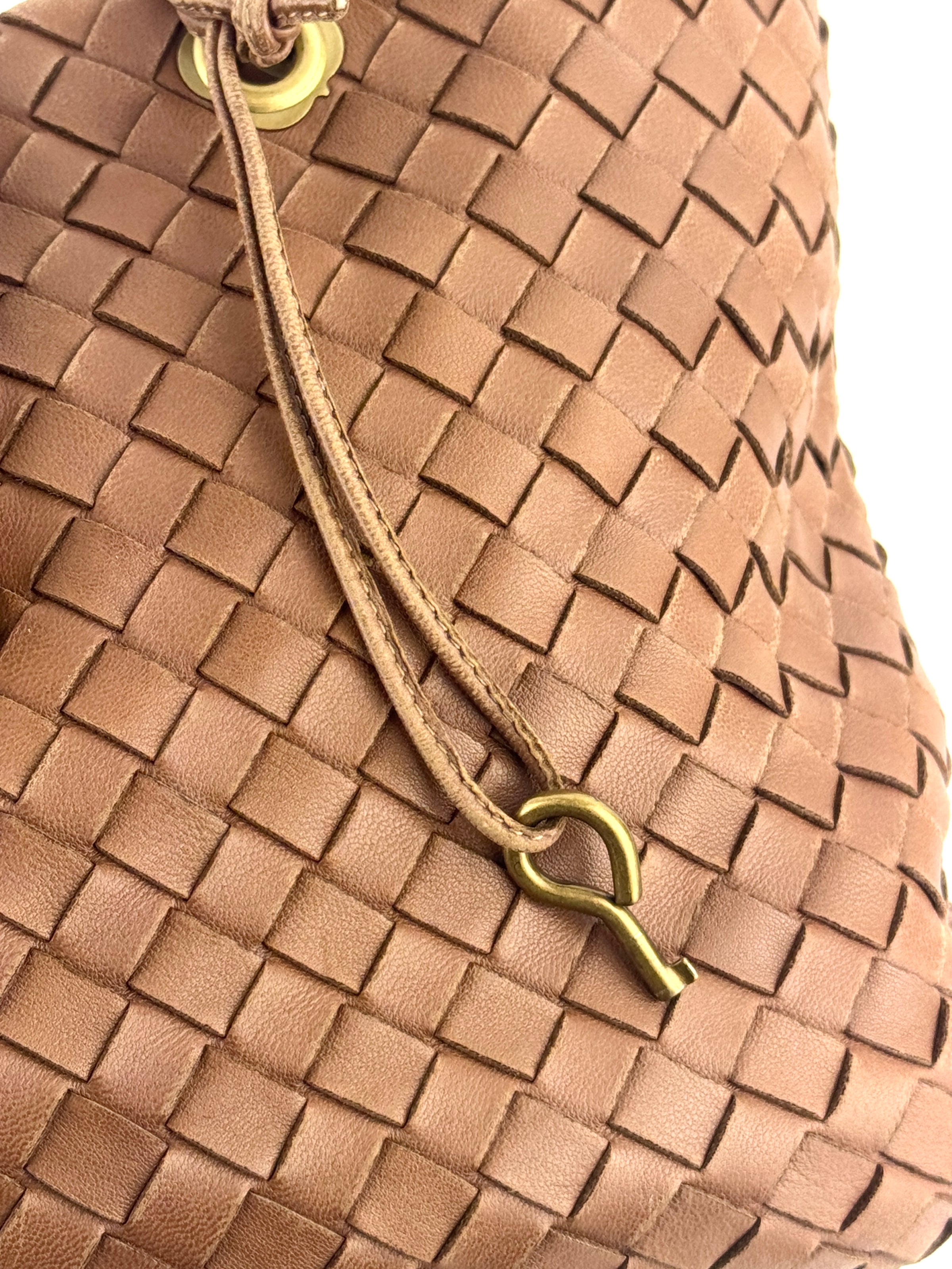 Small Nappa Intrecciato Capri Handbag in Brown - Glampot