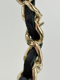 AB2674 Black Woven Lambskin Gold Faux Pearl Chain Hoop Earrings