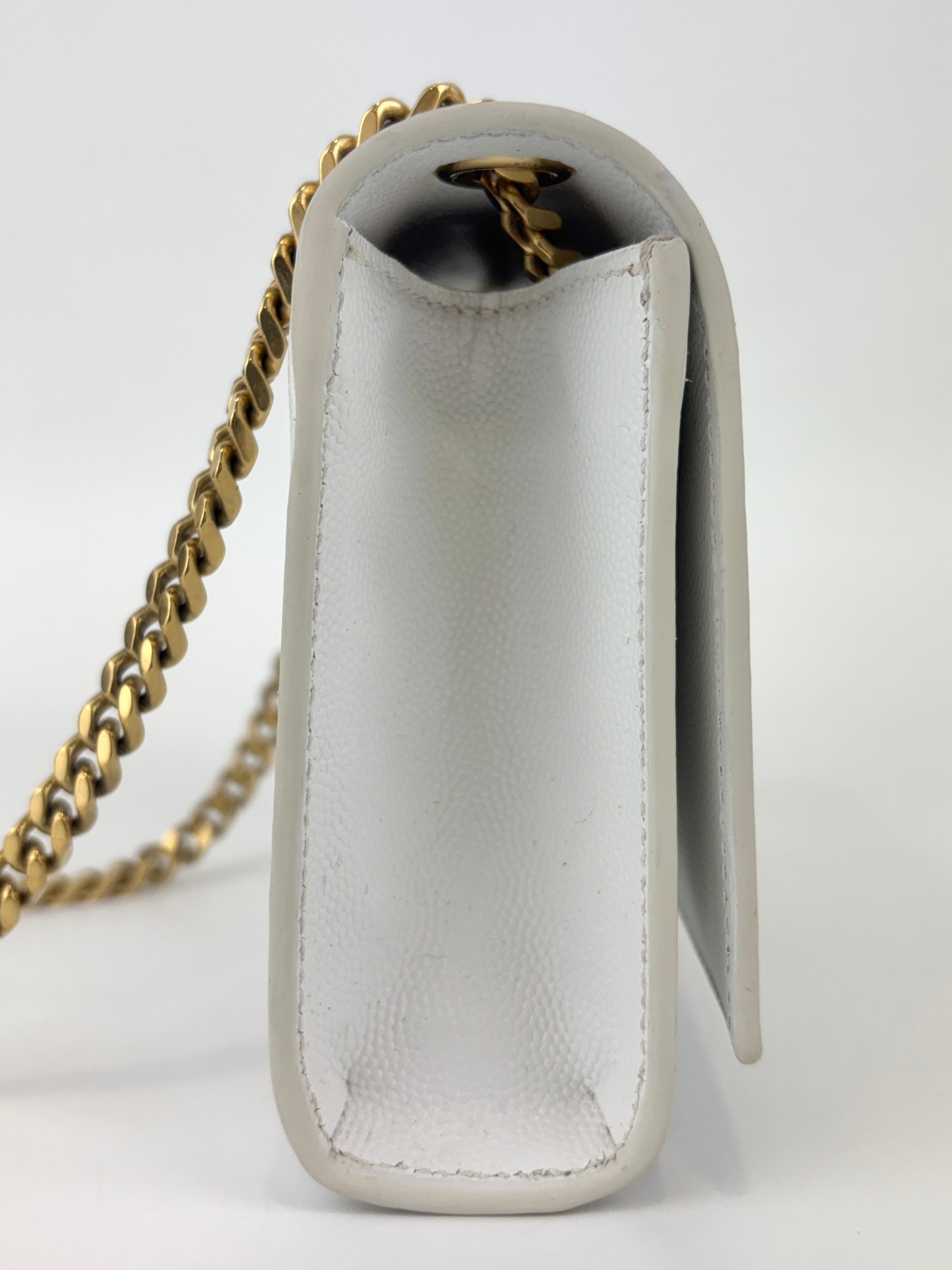 Small Kate White Grain De Poudre Embossed Leather GHW