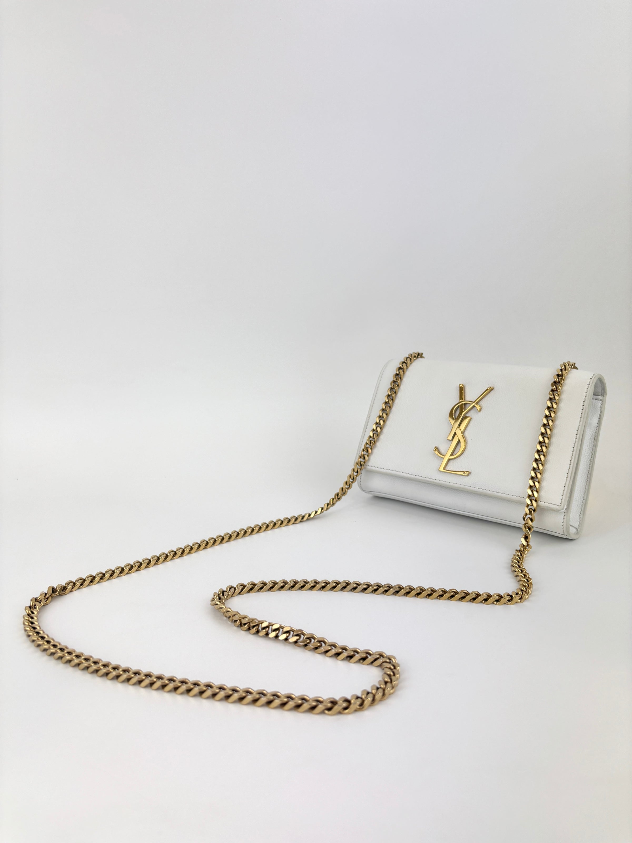 Small Kate White Grain De Poudre Embossed Leather GHW