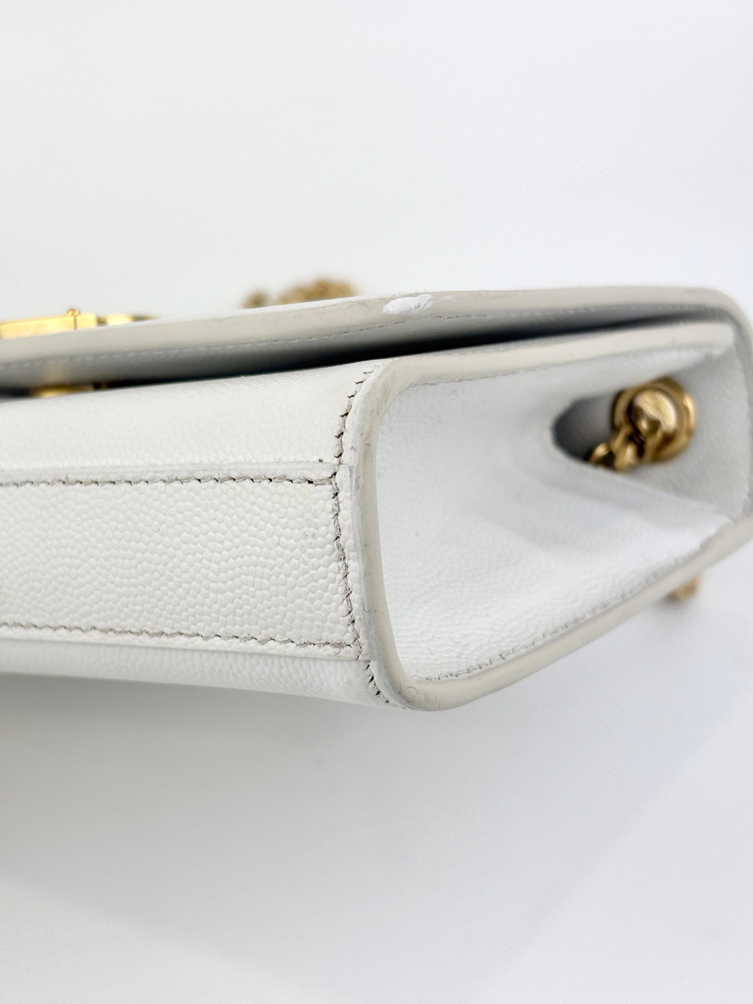 Small Kate White Grain De Poudre Embossed Leather GHW